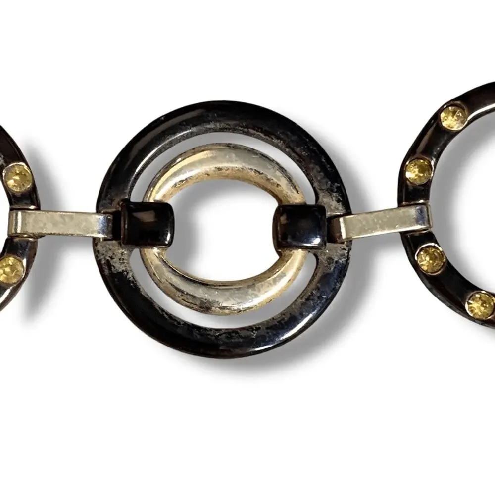 Chicos Black Gold Enamel Link Disc Chain Waist Belt Statement Accessory Boho